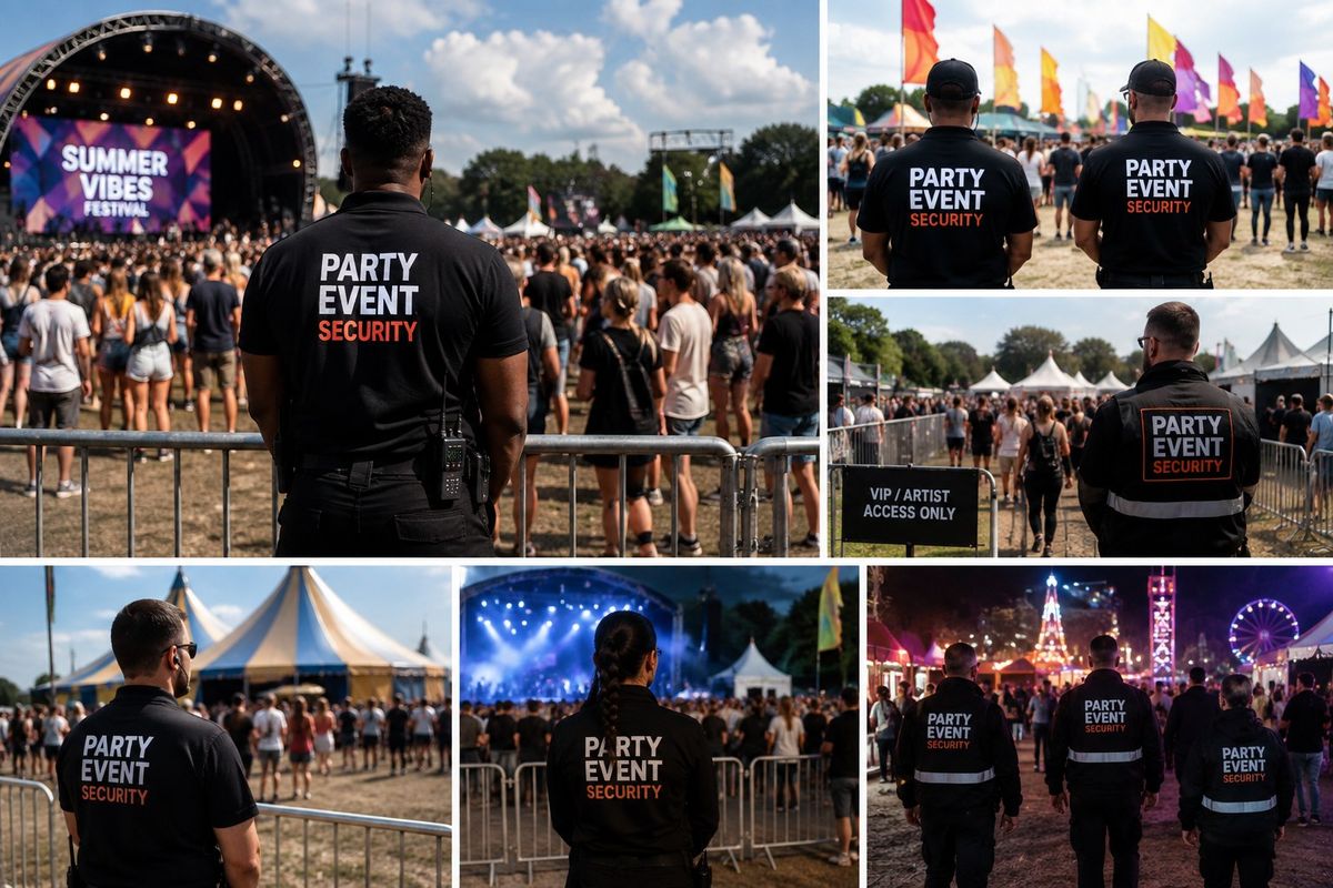 SIA-licensed security guards managing crowds at a London festival