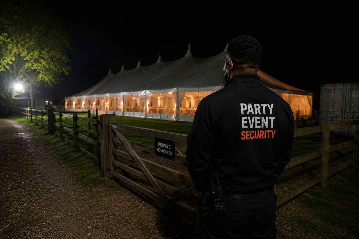 SIA-licensed marquee security guard on duty at a private event