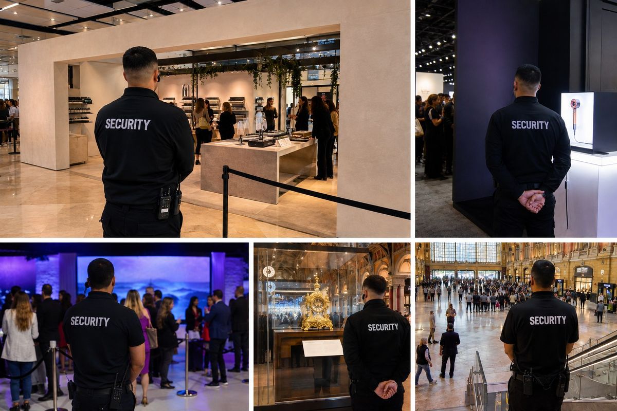 SIA-licensed security guards managing crowds at a product launch